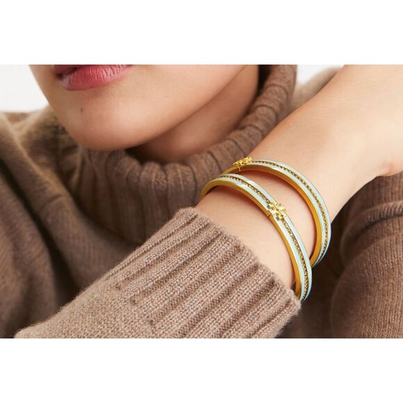 Tory Burch Kira Pave Enamel Hinge Bracelet Antique Brass/Blue Multi OS - Picture 11 of 14